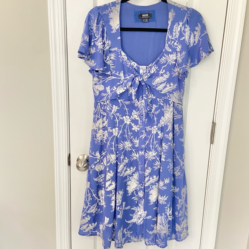 Anthropologie Maeve Jill Floral Flutter Sleeve Dress Blue White Size 8